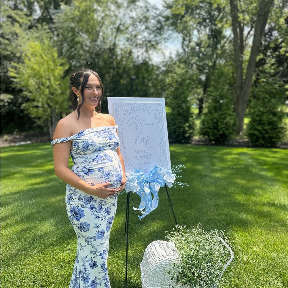 Club L London White and Blue Floral Maxi Dress